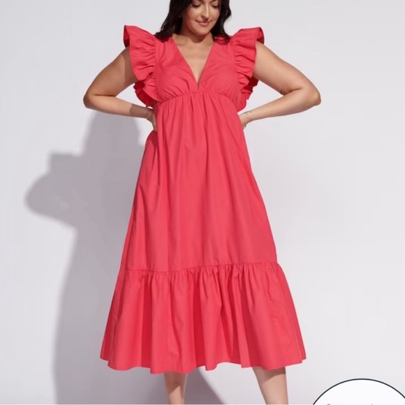 Abercrombie and Fitch Flutter Sleeve Tiered Midi Dress size Large Tall - Picture 1 of 12